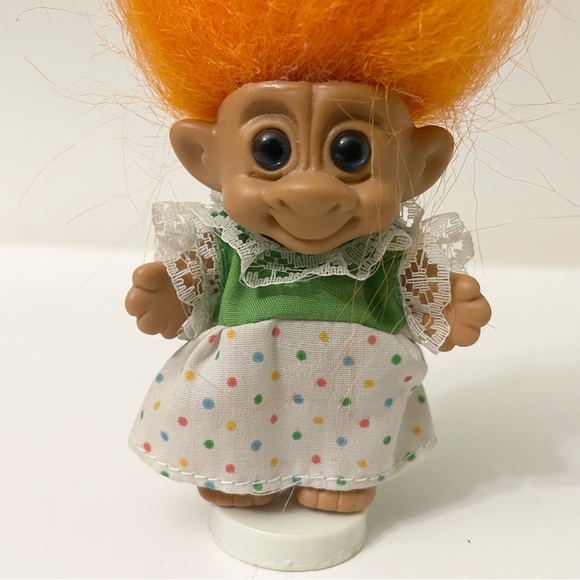 Vintage Troll Doll with Orange Hair Toy on Stand - Picture 2 of 14